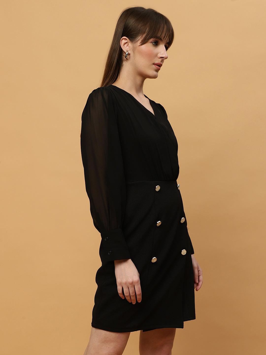 Beatnik V-neck Bishop Sleeves Dres