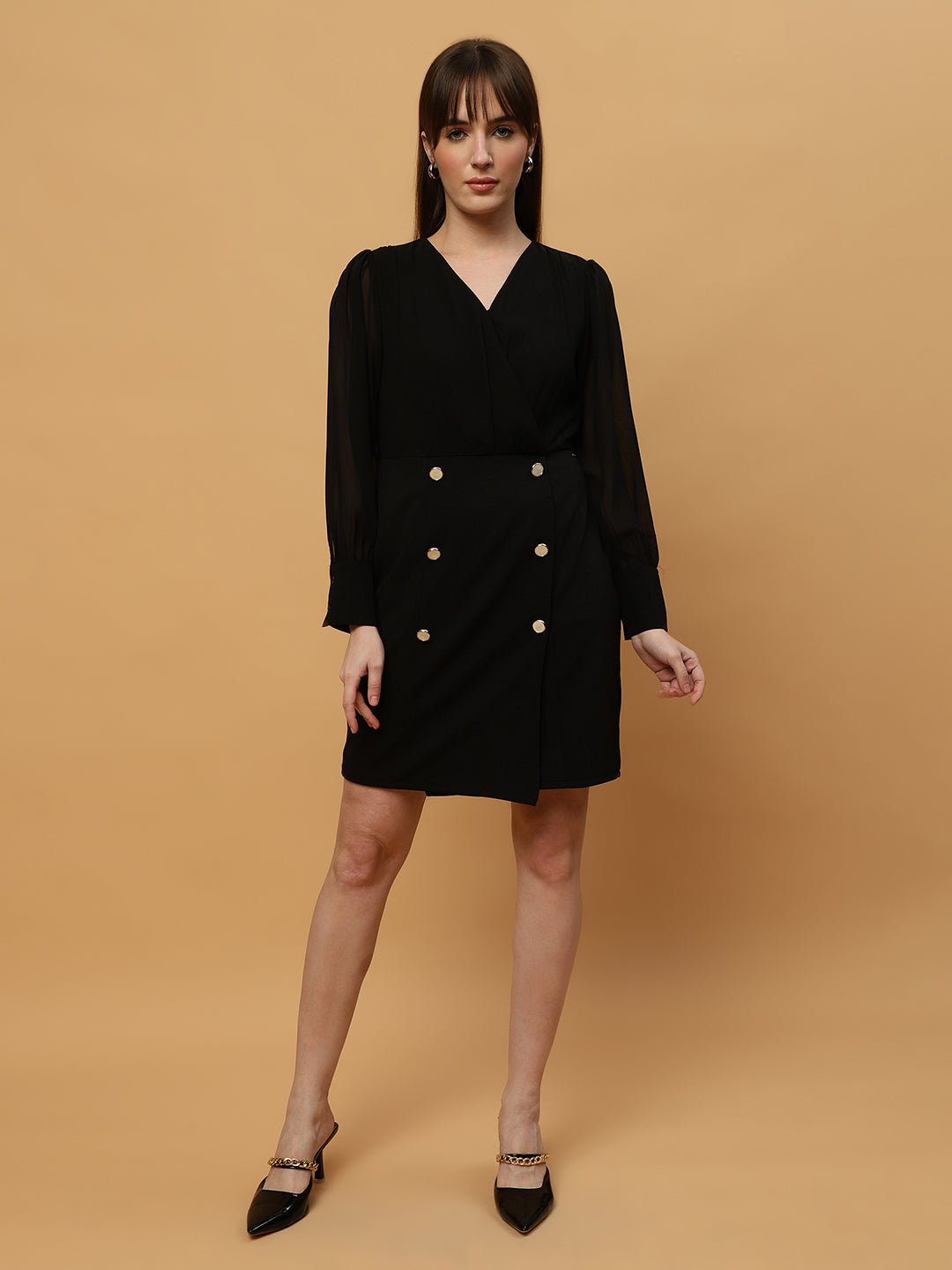 Beatnik V-neck Bishop Sleeves Dres