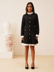 High Neck Full & Ruffled Sleeve Front Buttons Dress