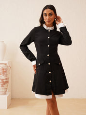 High Neck Full & Ruffled Sleeve Front Buttons Dress