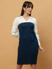 Beatnik White & Blue Bishop Sleeve Office to Outing Dress