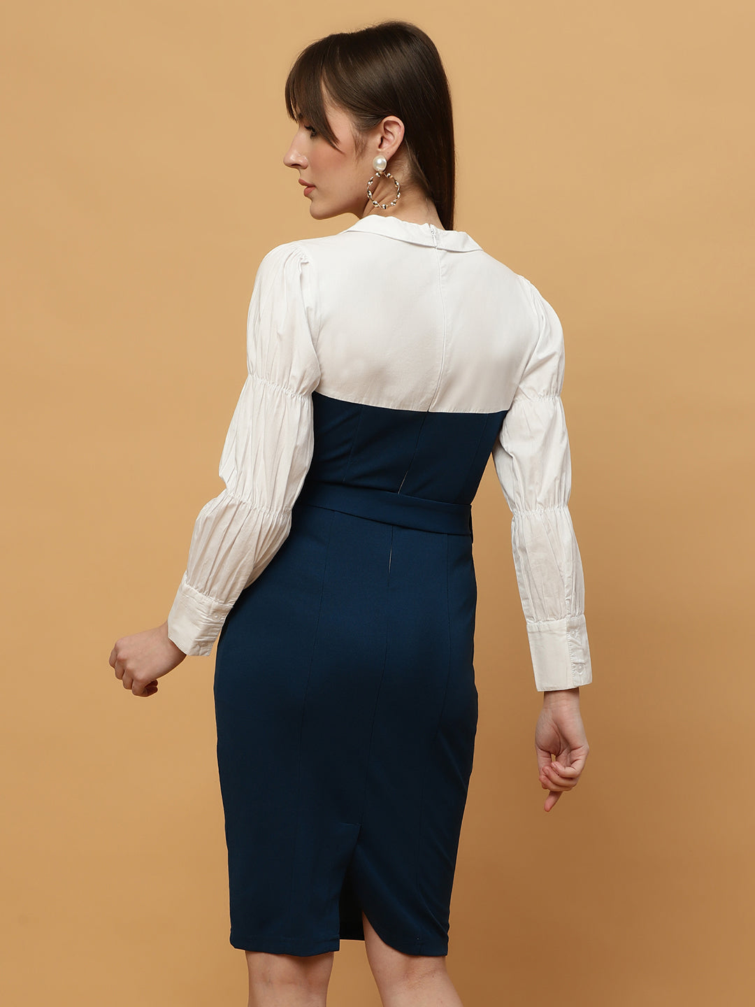 Beatnik White & Blue Bishop Sleeve Office to Outing Dress