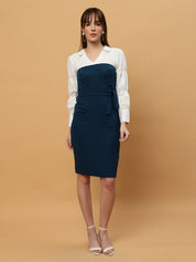 Beatnik White & Blue Bishop Sleeve Office to Outing Dress