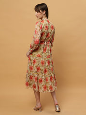 Beatnik Chiffon Floral Printed Bishop Sleeve Dress