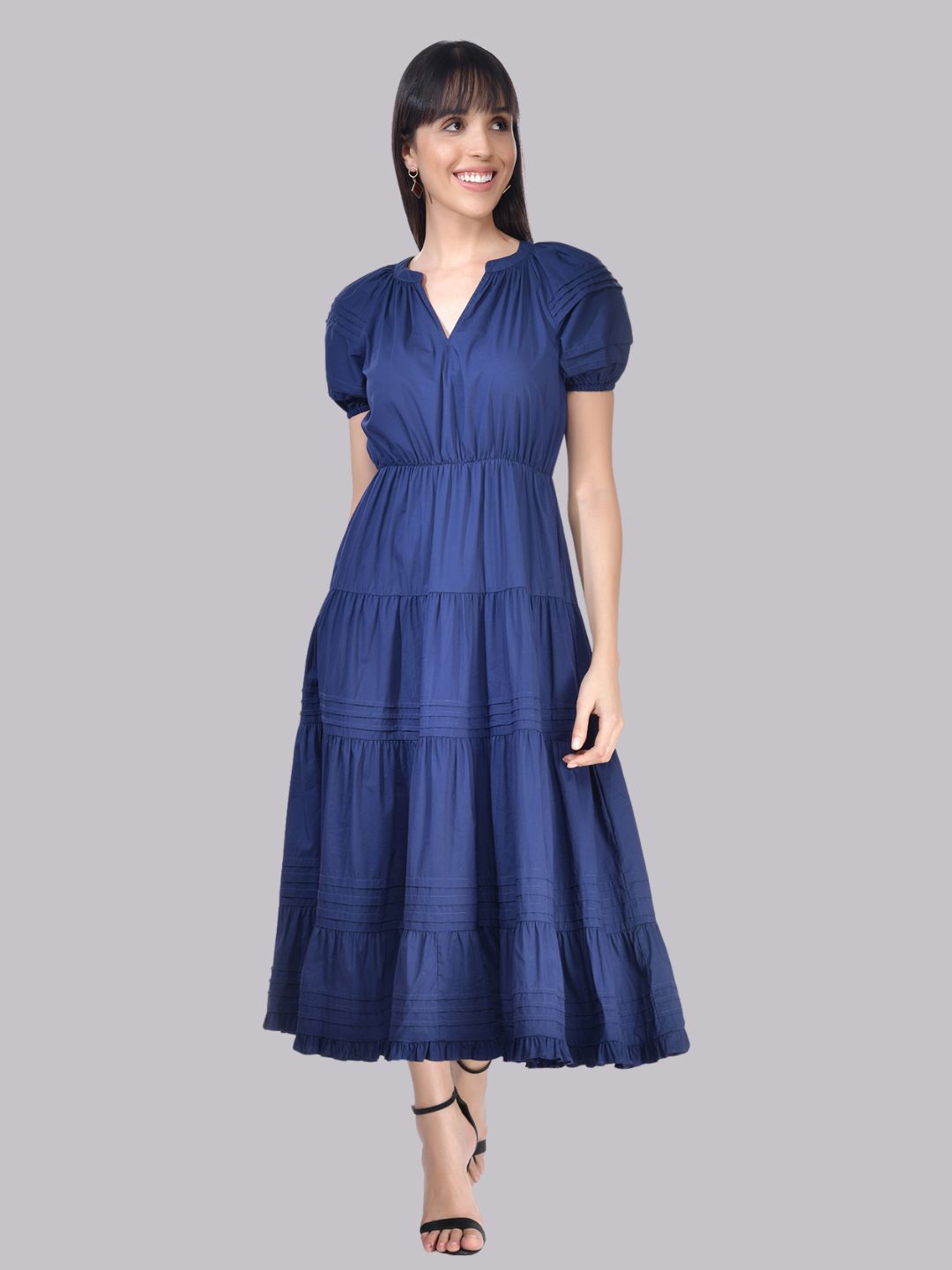 Beatnik Cotton V-neck Blue Womens Dresses