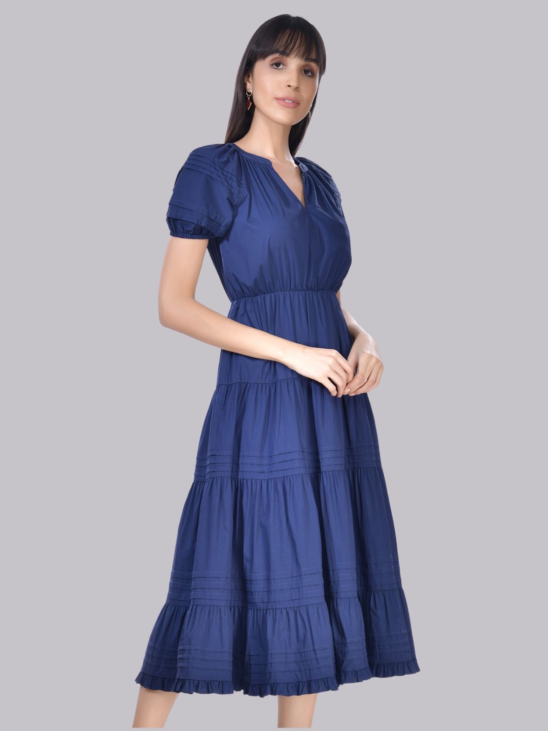 Beatnik Cotton V-neck Blue Womens Dresses