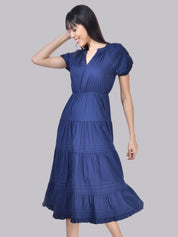 Beatnik Cotton V-neck Blue Womens Dresses