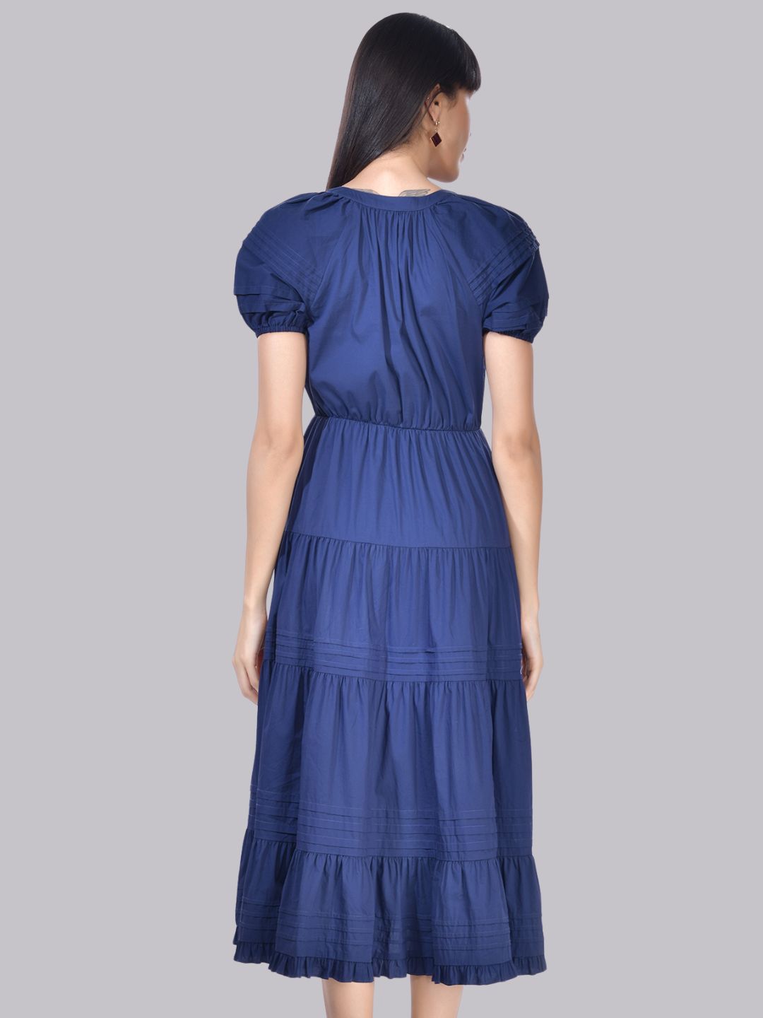 Beatnik Cotton V-neck Blue Womens Dresses