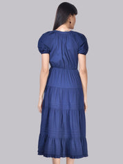 Beatnik Cotton V-neck Blue Womens Dresses