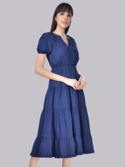 Beatnik Cotton V-neck Blue Womens Dresses