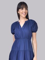 Beatnik Cotton V-neck Blue Womens Dresses