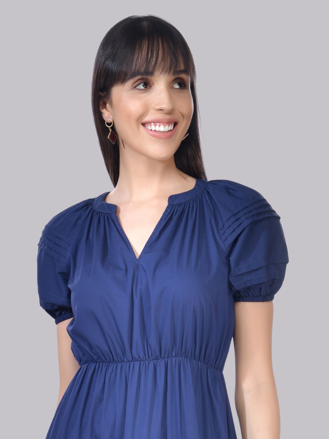 Beatnik Cotton V-neck Blue Womens Dresses