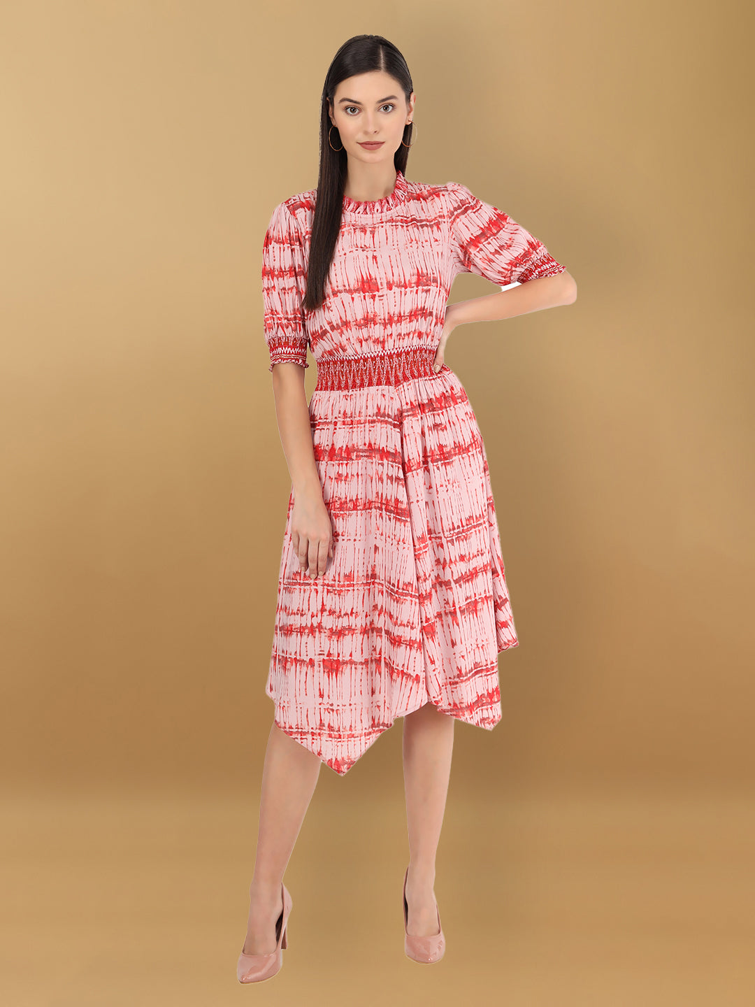 Beatnik Cotton Blend Round Neck Pink Womens Dresses