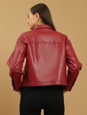 Beatnik Leather Regular Solid Womens Red Jackets