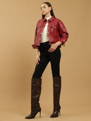 Beatnik Leather Regular Solid Womens Red Jackets