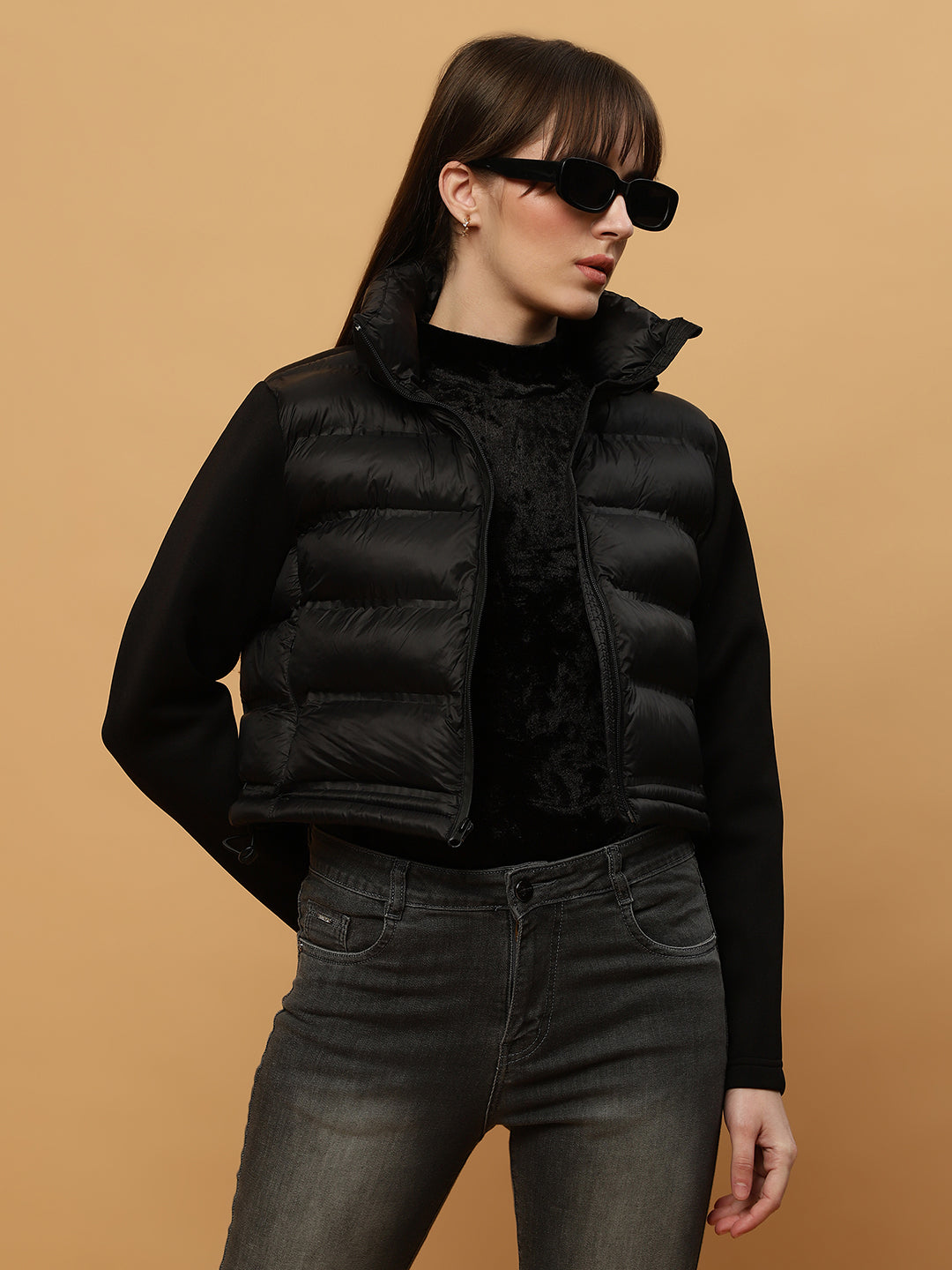 Beatnik Casual Wear Hooded Sleeve Puffer Crop Jacket