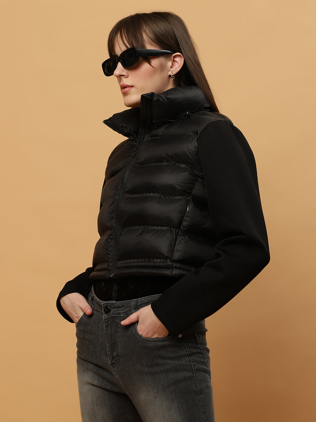 Beatnik Casual Wear Hooded Sleeve Puffer Crop Jacket