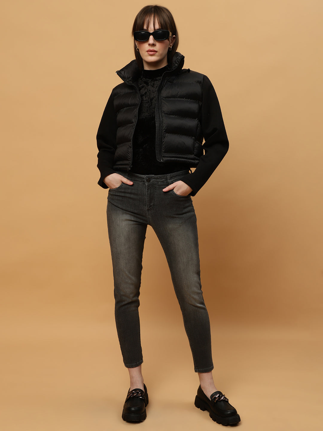 Woman Black Cropped Wind Cheater Jacket – E1.88.in
