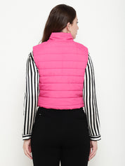 Beatnik Casual Wear Stand Collar Sleeveless Quilting Hip Length Fuchsia Jacket