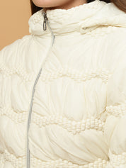 Beatnik Casual Wear Hooded Sleeve Puffer Hip Length Off White Jacket