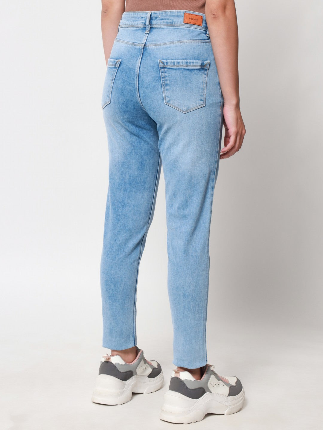 Ankle-Length Light Blue Slim Fit Cotton Denim