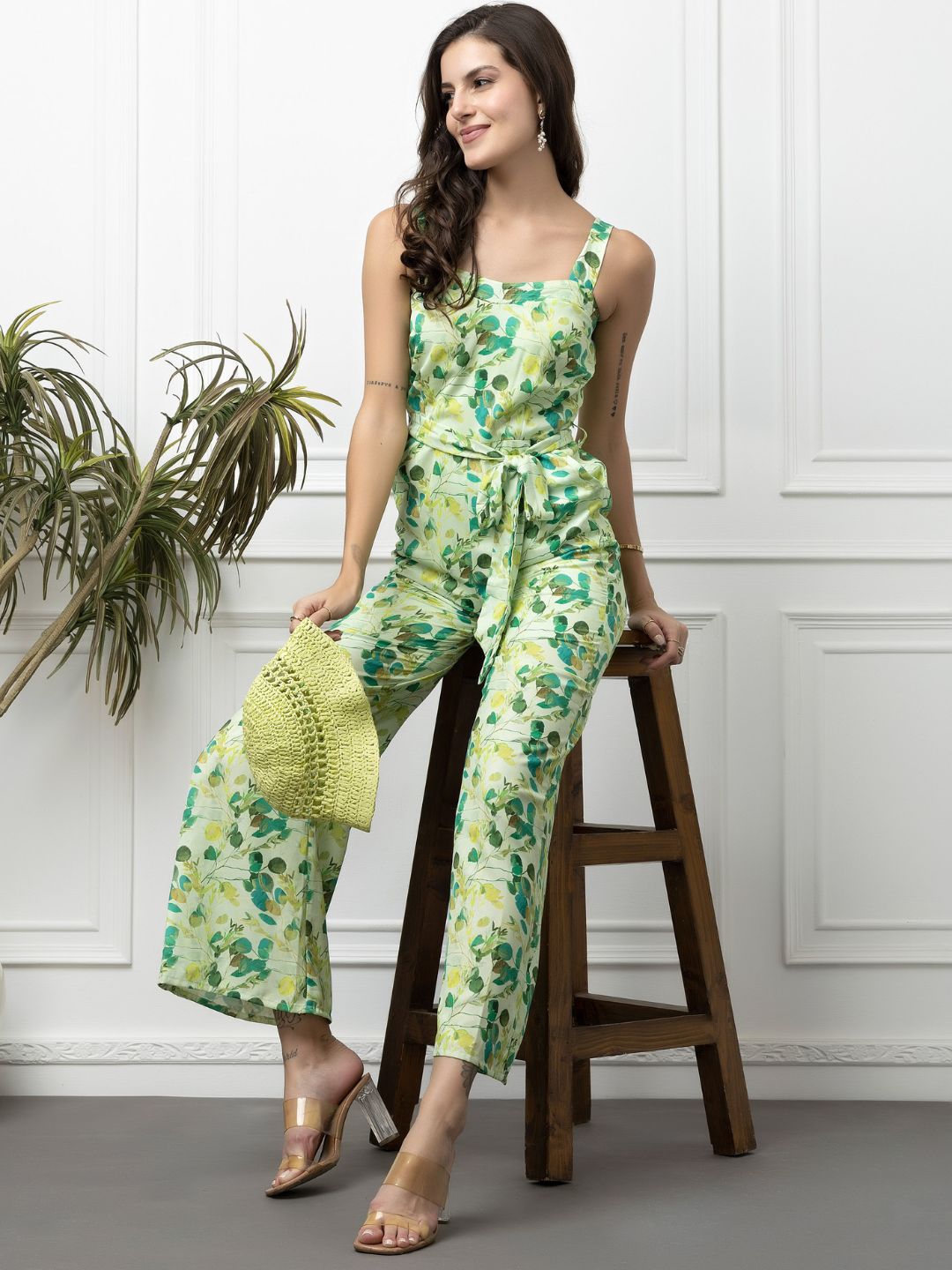 Beatnik Green Casual Wear Wide Leg Sleeveless Jumpsuit