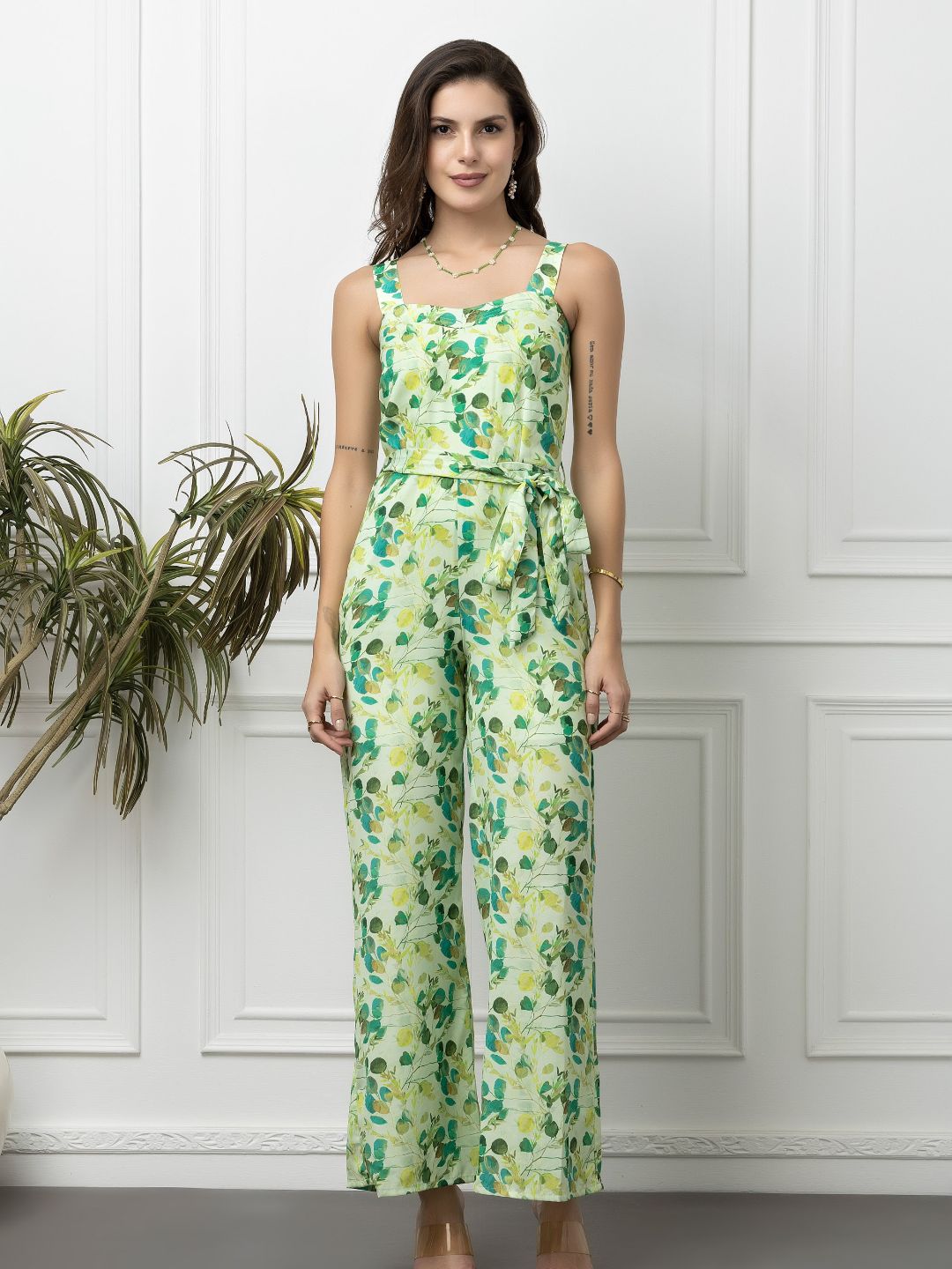 Beatnik Green Casual Wear Wide Leg Sleeveless Jumpsuit