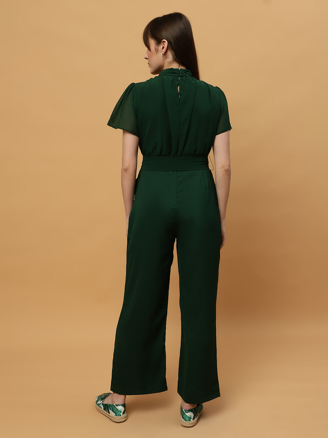 Beatnik Straight Ankle-length Self Dark Green Women Jumpsuits