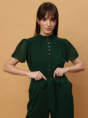 Beatnik Straight Ankle-length Self Dark Green Women Jumpsuits