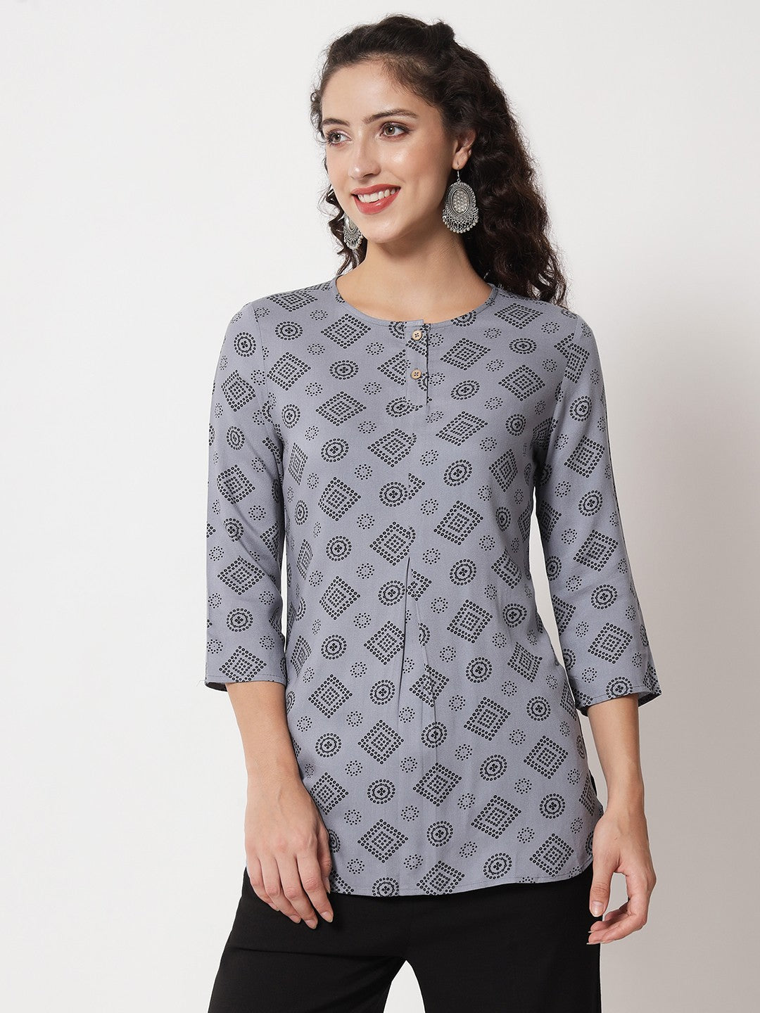 Beatnik Round Neck Slate Grey Women Tunic Beatnik India