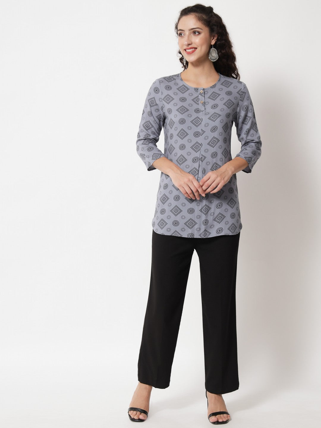 Beatnik Round Neck Slate Grey Women Tunic