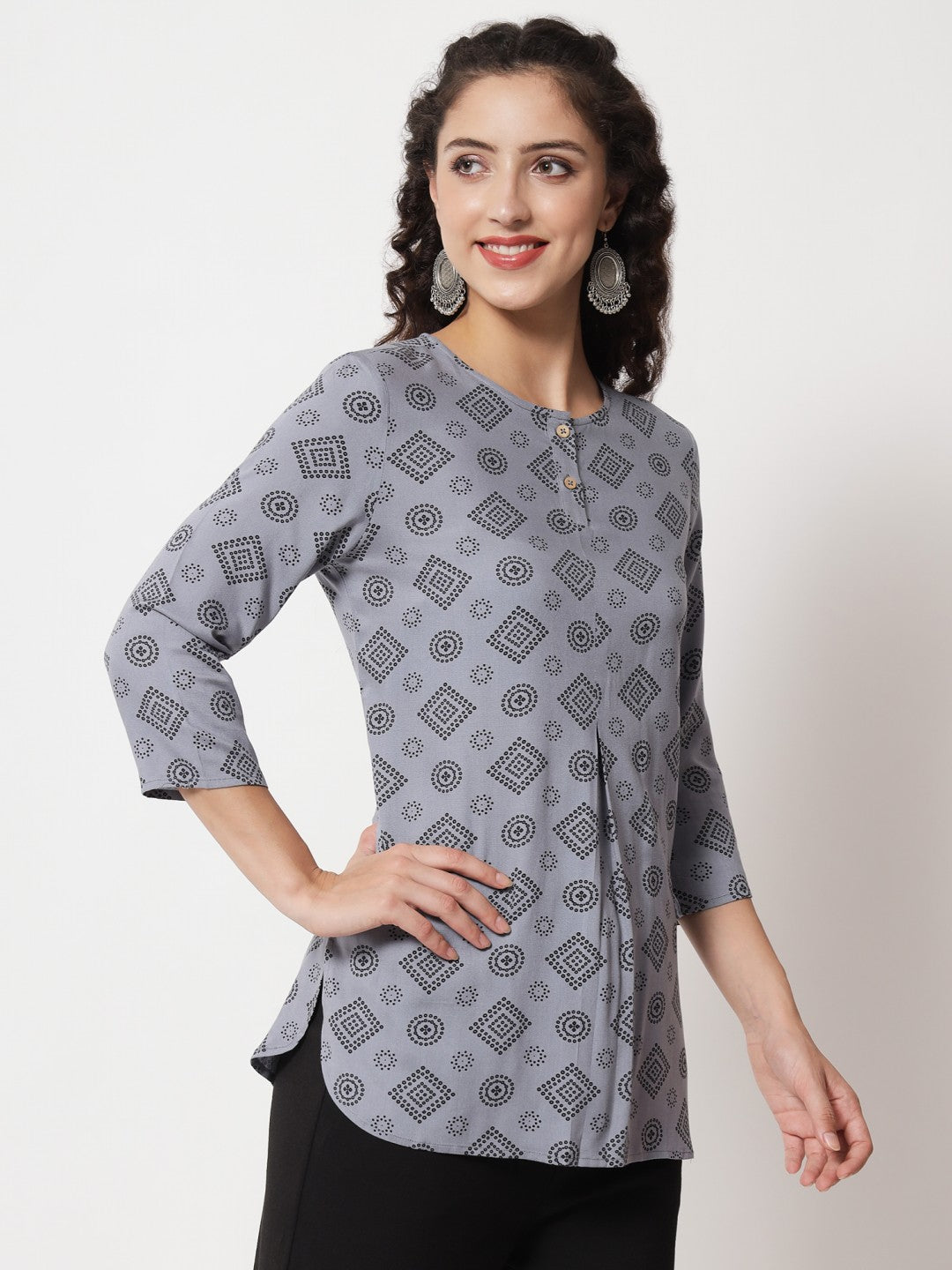 Beatnik Round Neck Slate Grey Women Tunic