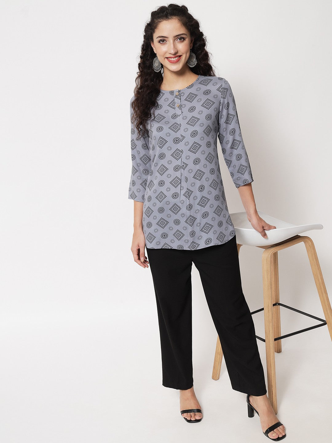 Beatnik Round Neck Slate Grey Women Tunic Beatnik India