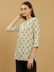 Beatnik Round Neck Beige Women Kurti Beatnik India