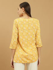 Beatnik Round Neck Yellow Women Tunics