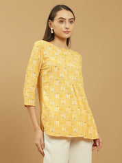 Beatnik Round Neck Yellow Women Tunics