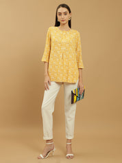 Beatnik Round Neck Yellow Women Tunics