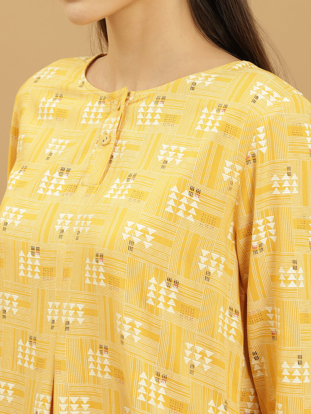 Beatnik Round Neck Yellow Women Tunics Beatnik India