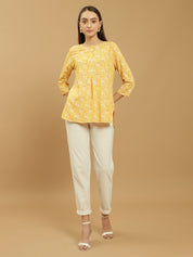 Beatnik Round Neck Yellow Women Tunics