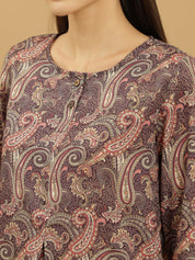 Beatnik Purple Printed Casual Wear 3/4th Sleeve Flared Tunic Beatnik India