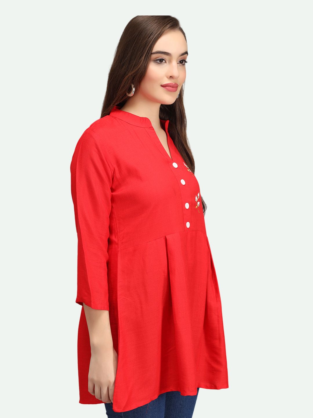 Beatnik Rayon Red Round Neck Womens Tunic