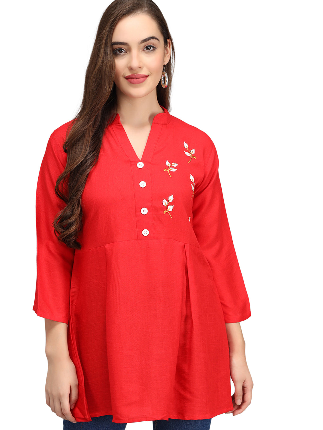 Beatnik Rayon Red Round Neck Womens Tunic