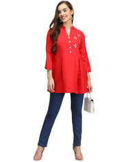 Beatnik Rayon Red Round Neck Womens Tunic