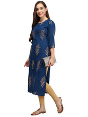 Beatnik Printed Blue Casual Wear 3/4th Sleeve A-line Kurti