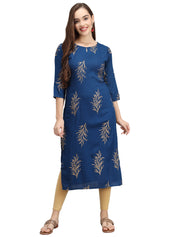 Beatnik Printed Blue Casual Wear 3/4th Sleeve A-line Kurti