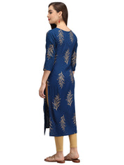 Beatnik Printed Blue Casual Wear 3/4th Sleeve A-line Kurti