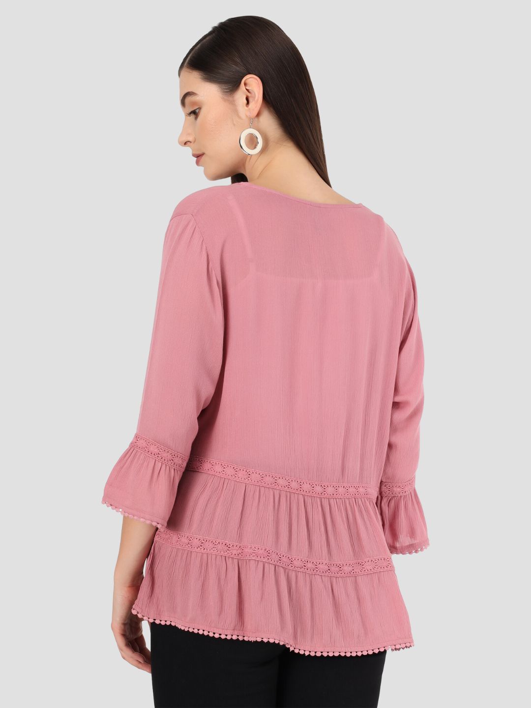 Beatnik Solid Casual Wear 3/4th Sleeve Pink Long Shrugs