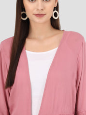 Beatnik Solid Casual Wear 3/4th Sleeve Pink Long Shrugs