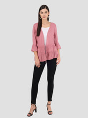 Beatnik Solid Casual Wear 3/4th Sleeve Pink Long Shrugs