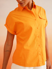 Elevate Orange Drop Shoulder Poplin Shirt Beatnik